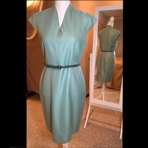 MaxMara pale teal cap sleeve dress with belt
